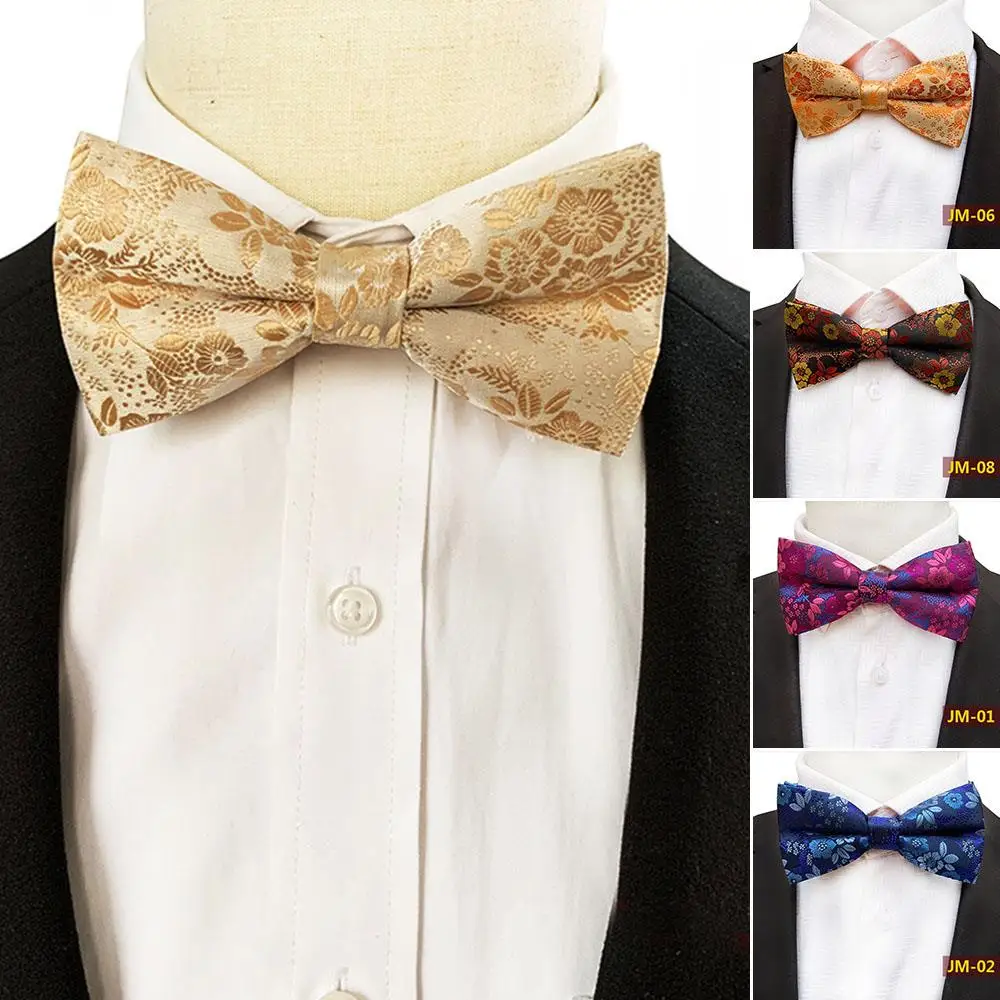 Classic Floral Men Bow Ties Bowties Butterfly Pocket Square Cufflinks Set Suit Paisley Gold Pre-Tied Bow Tie Cloth Accessories