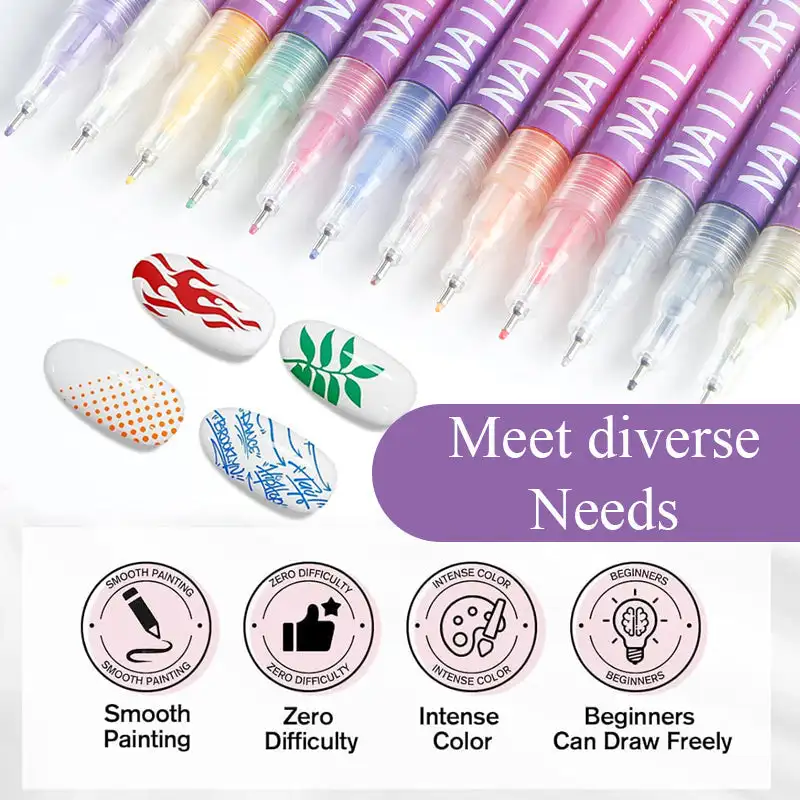 

12Pcs/Set Nail Acrylic Graffiti Pen 12 Color Nail Marker Drawing DIY Beauty Nail Art Tools Waterproof and Quick Drying Nail Mark