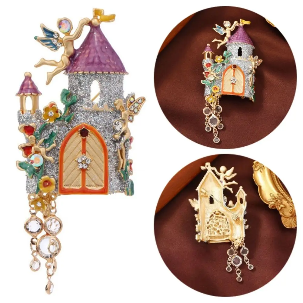 Fashion Retro Castle Brooch Fairy Elegant Suit Collar Pin Badge Alloy Enamel Brooches Daily