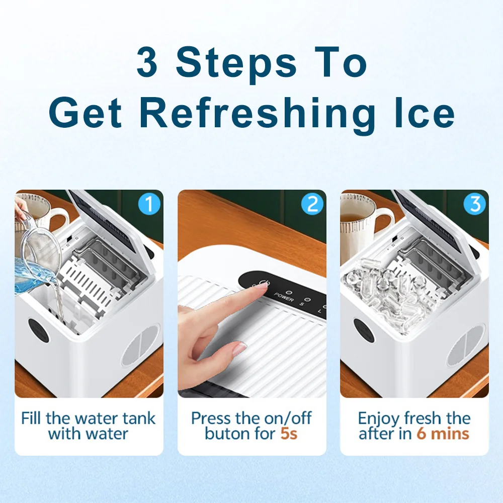 Ice Maker Countertop 120W 1.5L Water Tank 15kg per 24h Production 8-15 Mins Quick Ice Bullet Shape with Self Cleaning for Home Kitchen Office Bar UK EU Plug – Detail 5