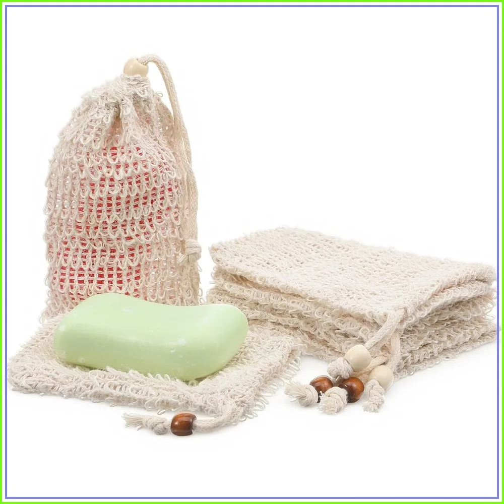 6 Pack Sisal Soap Bag, Exfoliating Soap Saver Pouch with Drawstring, Bar Soap Holder for Shower