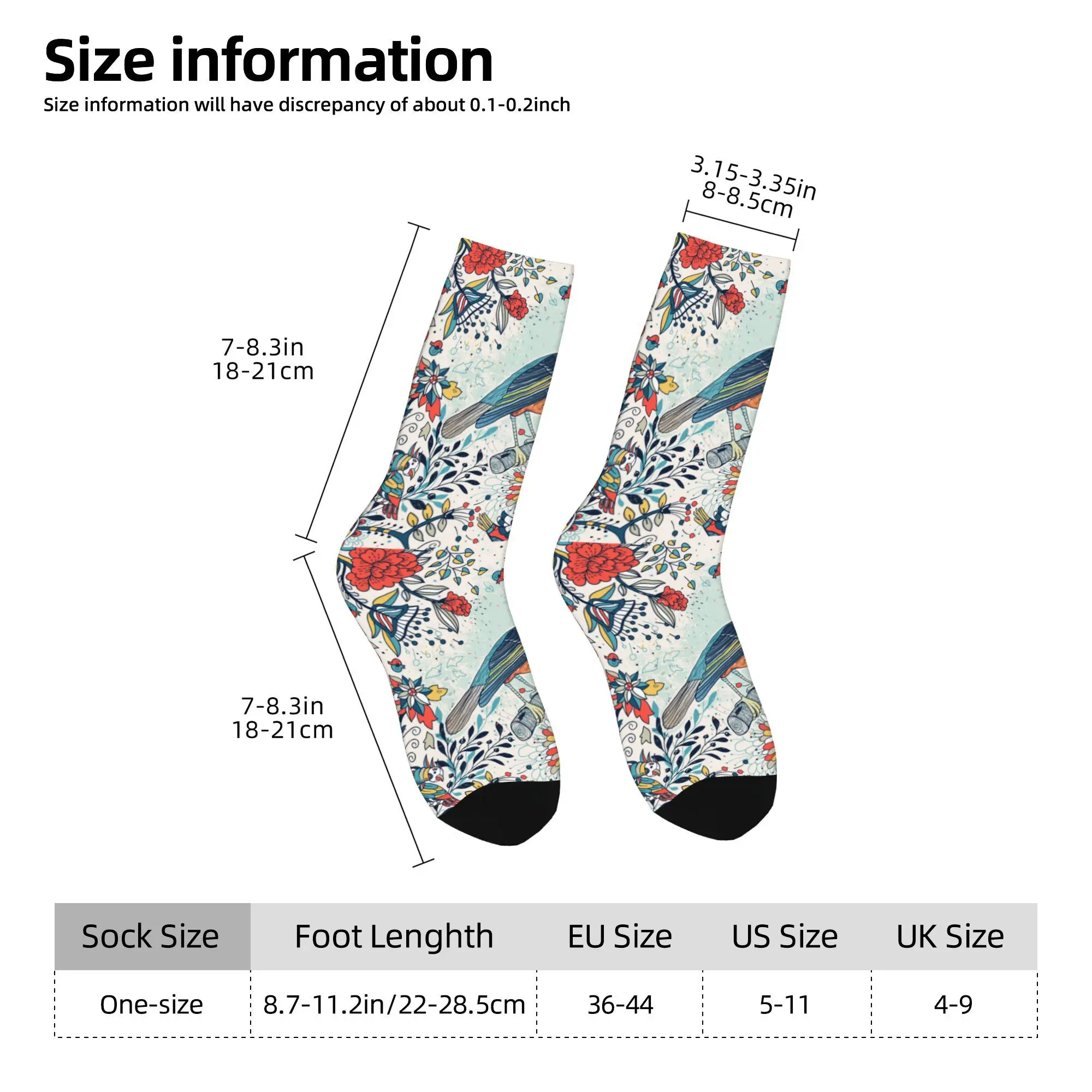 1pc Colorful Bird and Flowers  Printed Men's Socks Novelty Hip Hop Harajuku Pattern Crew Sock Casual Gift
