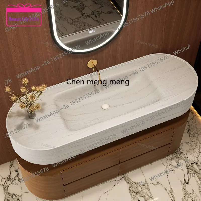 YL 2025 new Corian integrated basin medieval hotel style double-layer split rubber wood bathroom cabinet