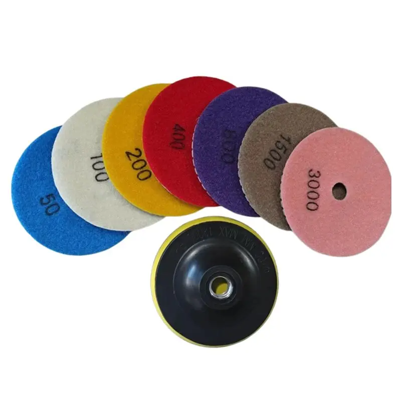 AT43-For Grinding Discs Set 8Pcs 4 Inch 100Mm Diamond Polishing Pads Kit Wet/Dry For Granite Stone Concrete Marble Use