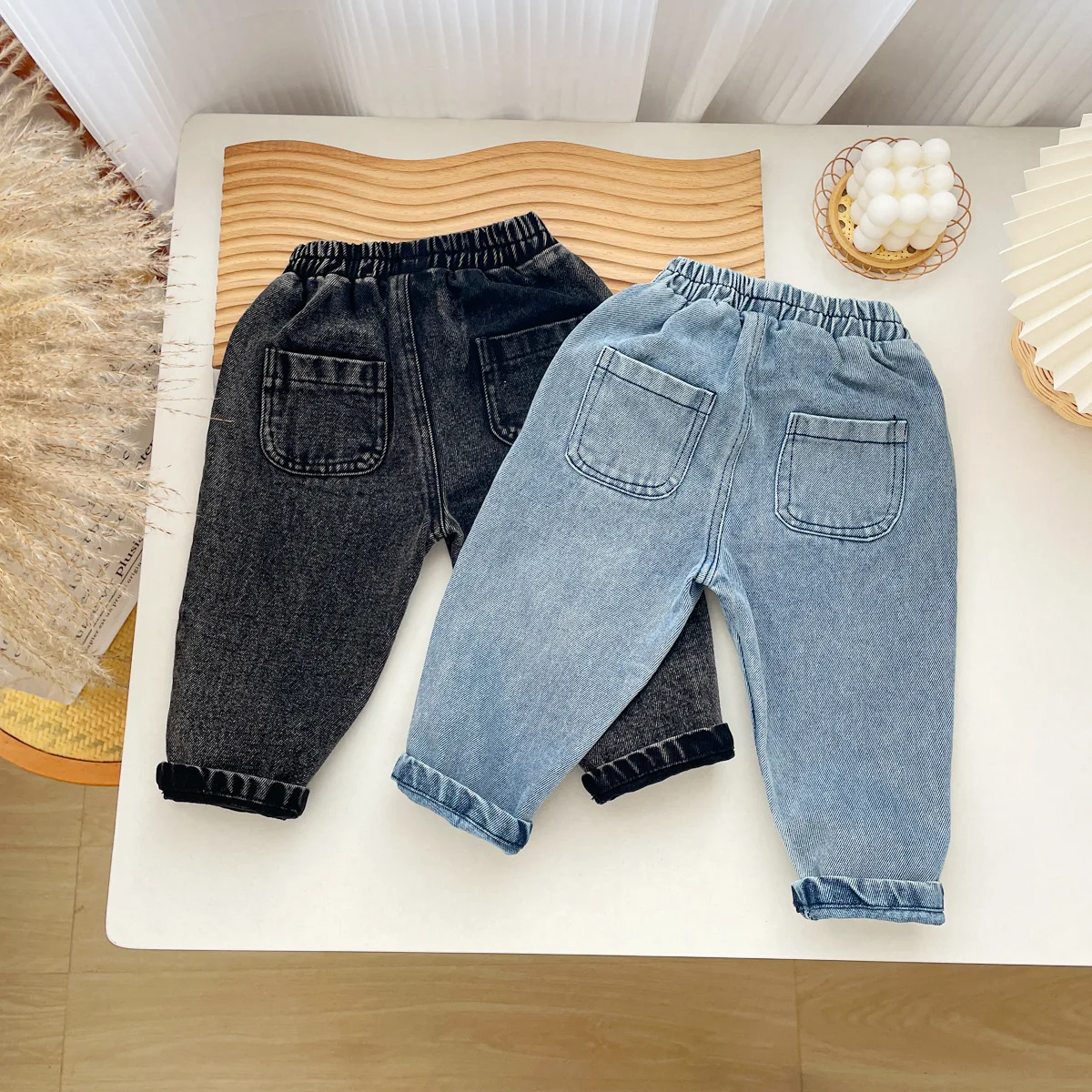 1-3 Years Baby Pants Brief Solid Boys Denim Pants Casual Girls Stright Trousers