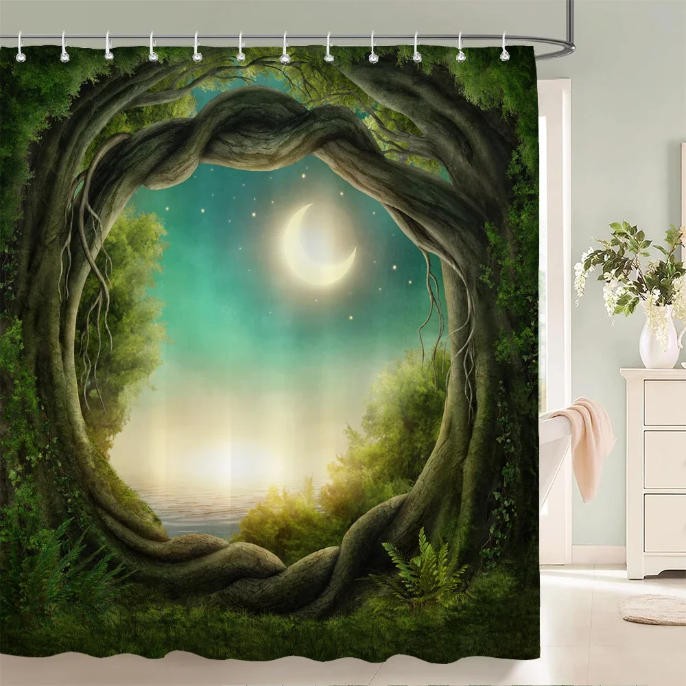 

3D Fantasy Forest Landscape printed shower curtain waterproof polyester bath curtain bathroom decoration with hooks curtain