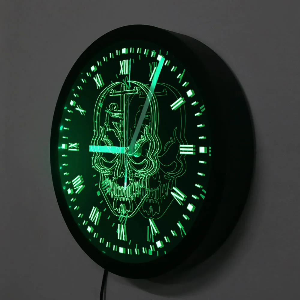 Power Lineman Skull Vintage Design Illuminated Wall Clock Journeyman Electrician LED Edge Lit Horror Wall Clock Wiremen Gifts