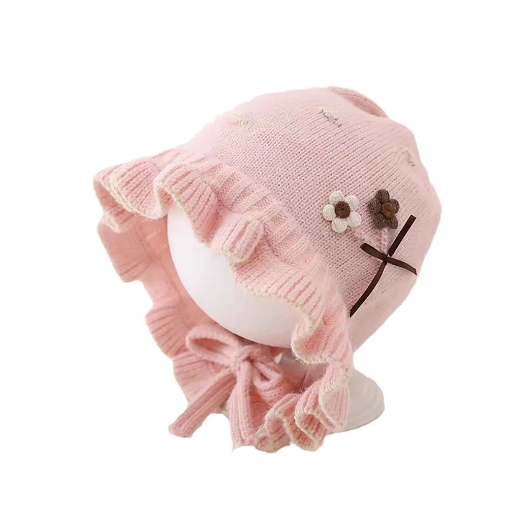 

Fashion Thickened Baby Wool Hat Bow Windproof Warm Knitted Hats Cute Cold Proof Ear Protection Hats Autumn Winter
