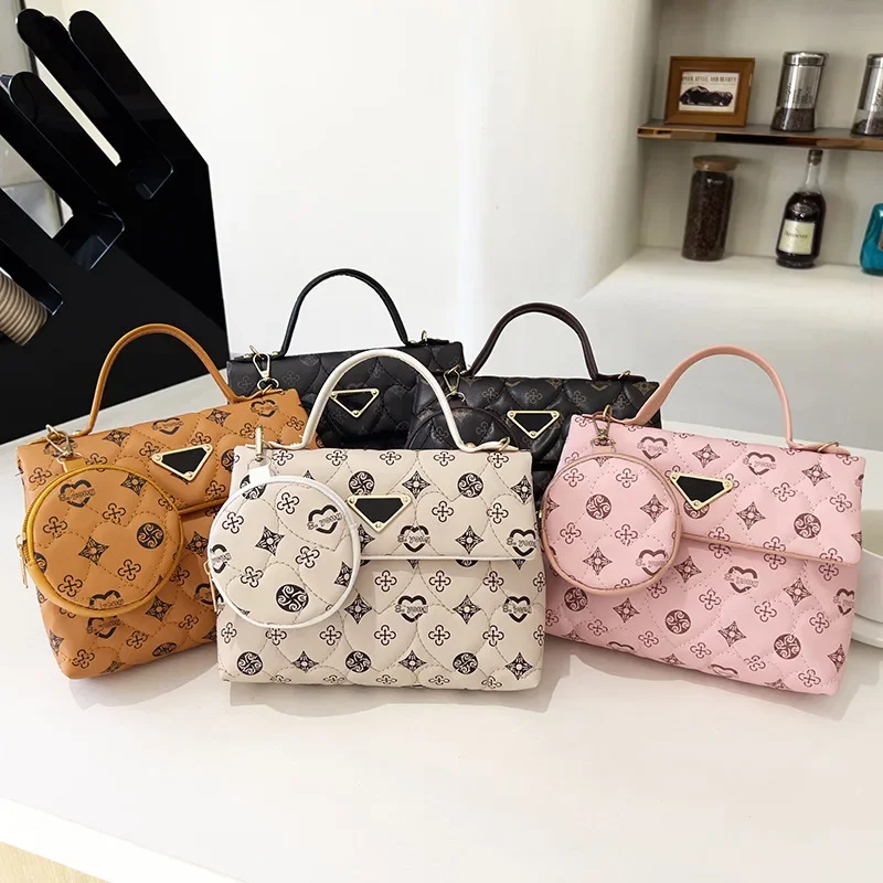 

Printed portable small square bag 2024ladies handbag messenger bag women's fashion versatile shoulder bag two-piece set