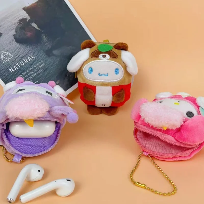 Kawaii Sanrio Kuromi Plush หูฟังกระเป๋า MyMelody Pompom Purin น่ารัก Mini Series กระเป๋ากระเป๋าสตางค์จี้กระเป๋าเป้สะพายหลังวันหยุดของขวัญ