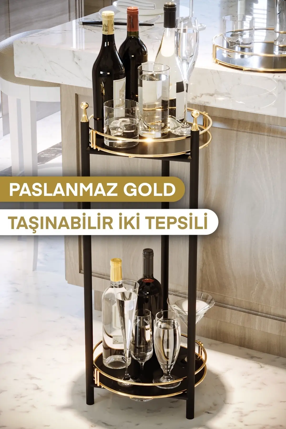 DOLBOVI Service Presentation İkramlık Cupcake Cake Stand Sunumluk luxury Metal Gold 2 Tiers tray Service Cart tray поднос plateau luxury