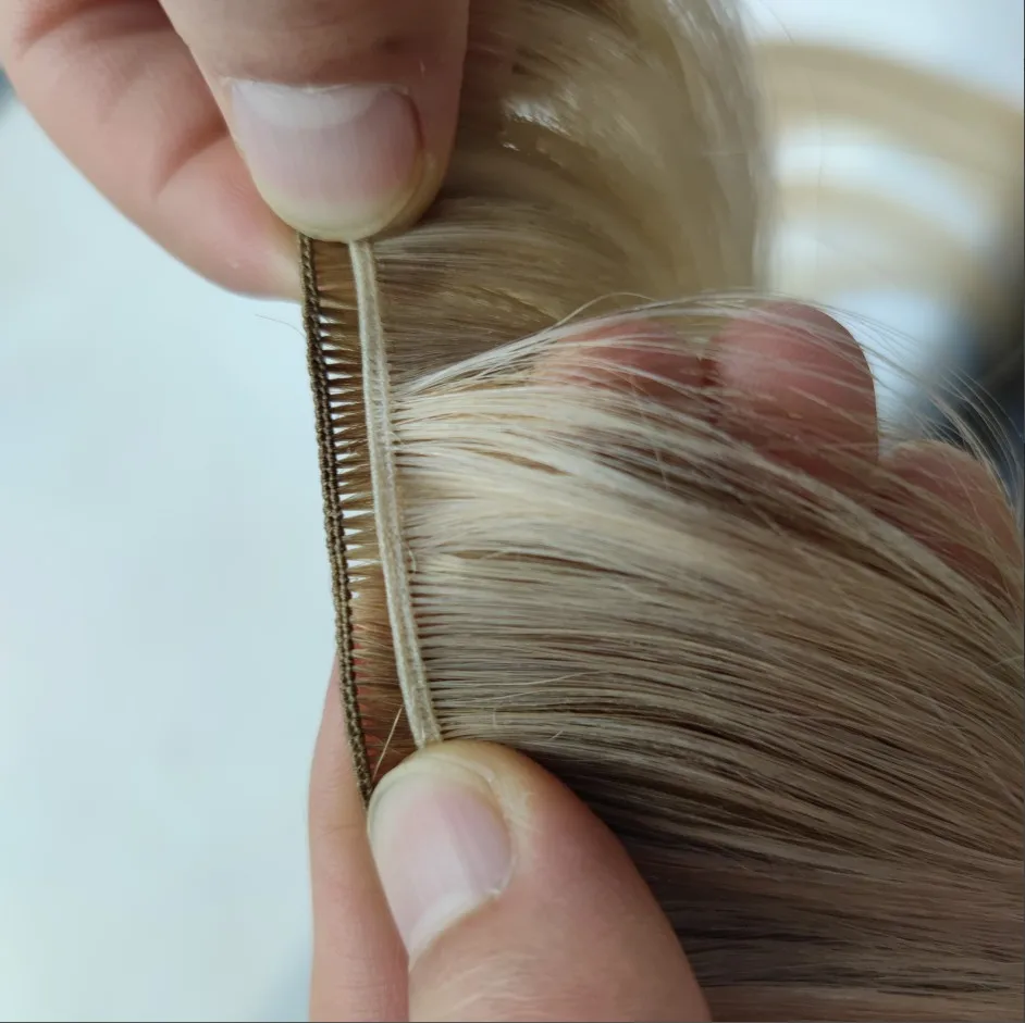 Genius-Extensões de trama em cabelo humano real, peça de cabelo invisível, costura reta, extensões tramas