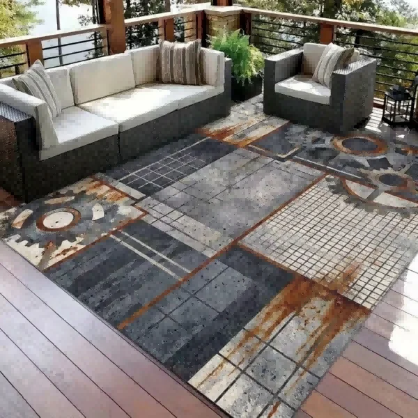 Extra Large Decorative Floor Rug, Square Printed Carpet with Anti-Slip PVC Backing, Oversized Area Mat for Living Room, Outdoor Gatherings and Bathroom
