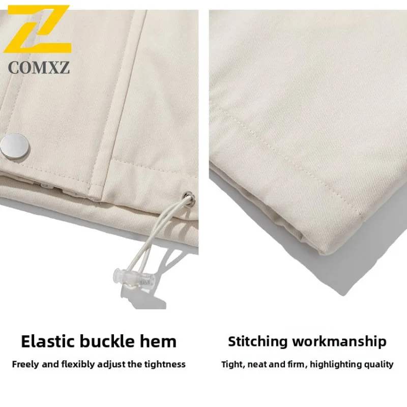 COMXZ 2025 Autumn Winter Sherpa Stand Collar Cotton Jacket Waterproof Windproof Solid Color Warm Unisex Loose Fit Fashion Coat