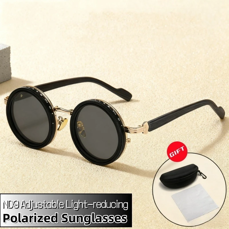 

ND9 Adjustable Polarized Sunglasses Manually Rotating Light-reducing Round Frame Unisex Glasses UV Resistant Eye Protection