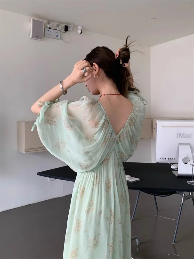 Broken Flower Vestidos Mujer Loose V-neck 2024 Women Dresses Holiday Dress Korean Loose Vestido Freash Robes with Camis