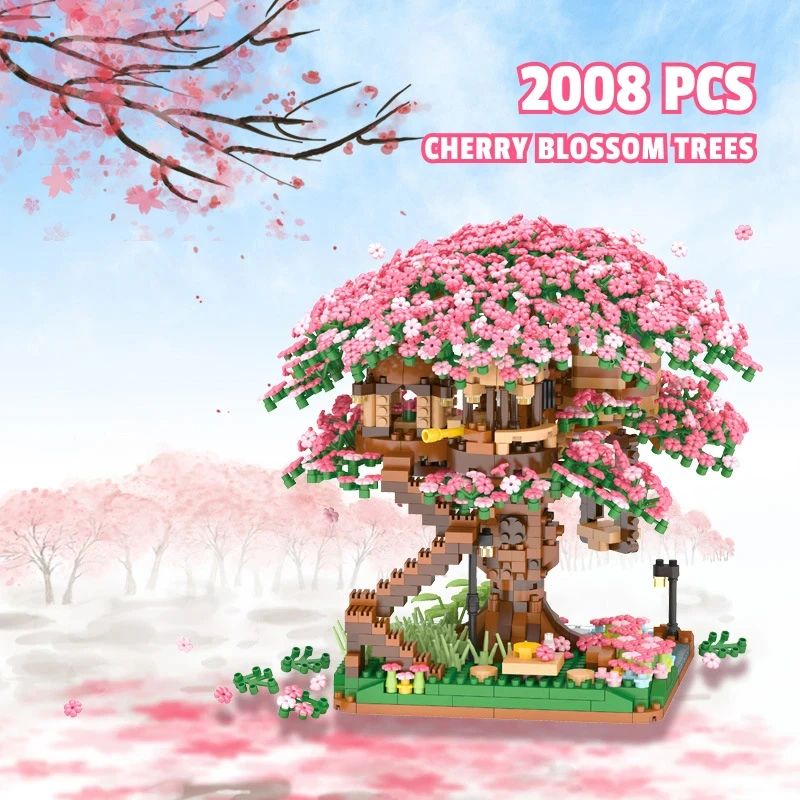 Mini Building Blocks Mini Sakura Tree House Model Building Blocks Desktop Botanical Decoration Toys For Children Gifts For Girls