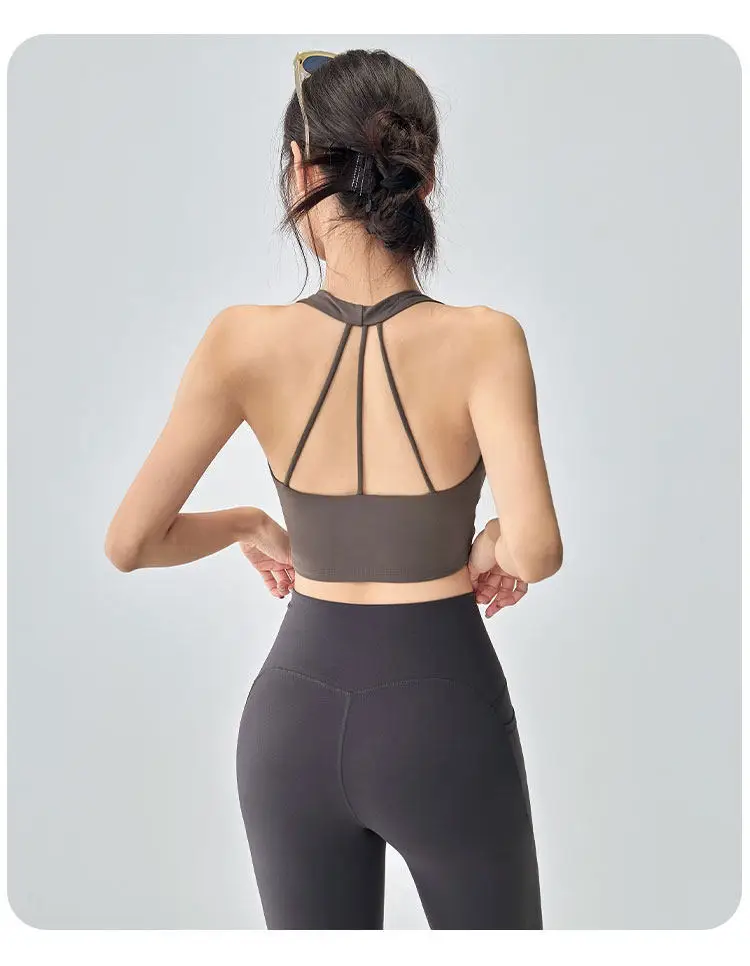 Gym Cross Deep V Einteiliger Sport-BH mit festen Cups für Damen, Beauty-Back Yoga Pilates Fitness Sport-BH, dünner, schnelltrocknender Stoff – Detail 4