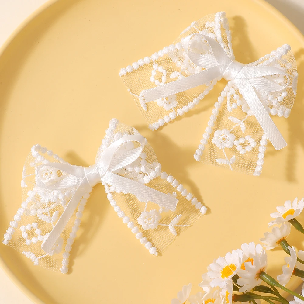 

2Pcs/Set Cute Solid Lace Cutout Bowknot Hair Clips for Baby Girls Handmade Bows Hairpin Barrettes Headwear Kids Hair Accessories
