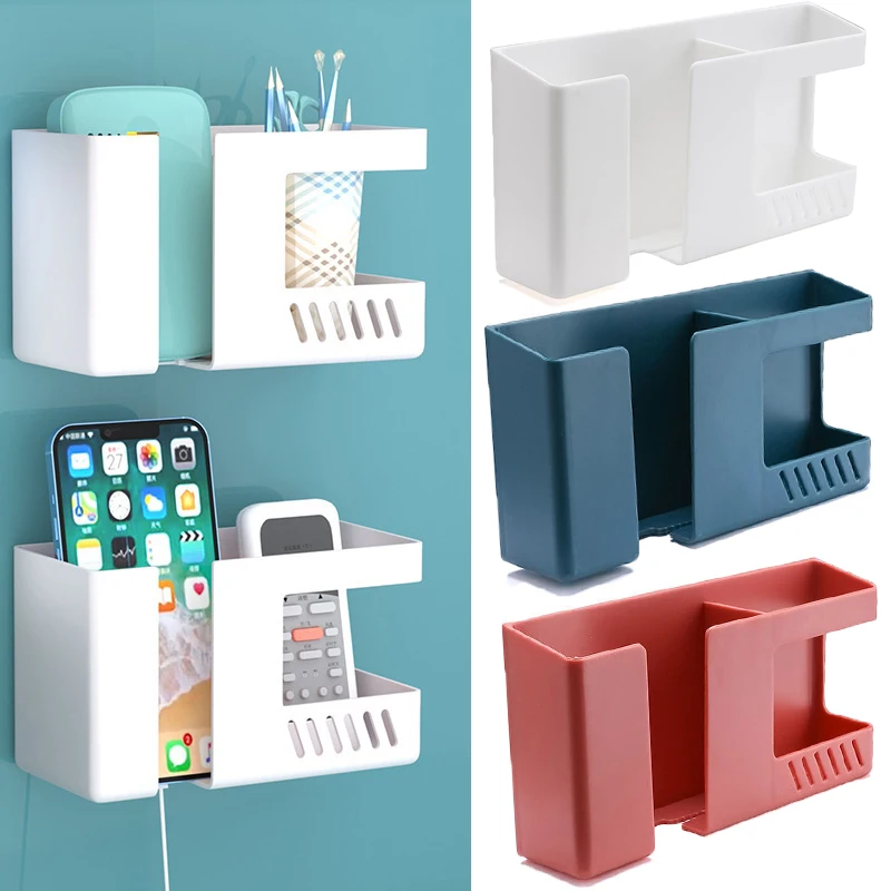 Shelves 2 in 1 Wall-mounted Mobile Phone Charging Remote Control Key Holder Wall Debris Storage Rack Storage Box Room Organizer