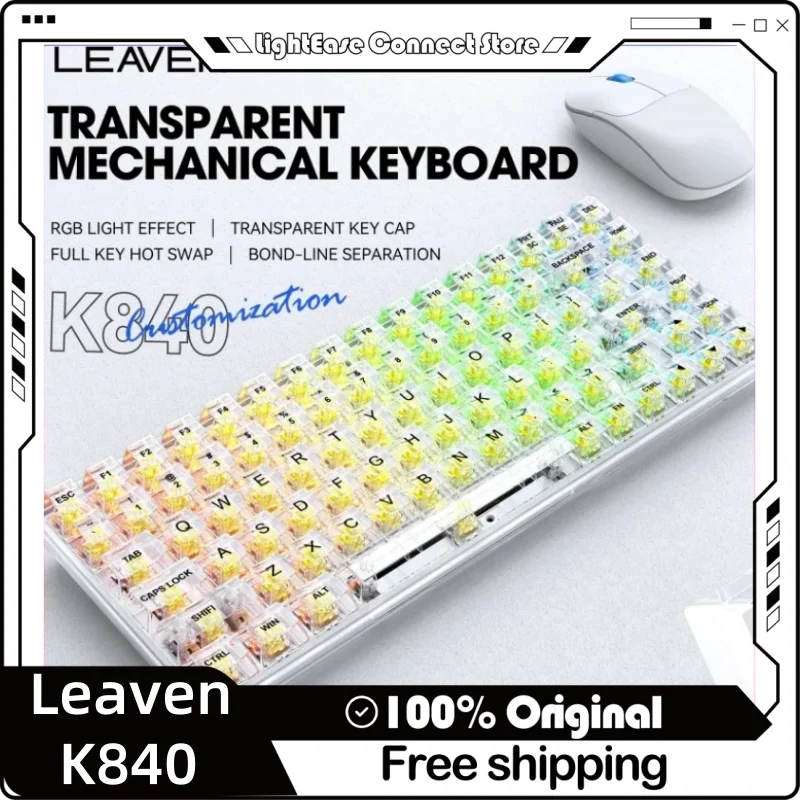 

Leaven K840 Wired Mechanical Keyboard 84 Keys Transparent Keycaps Full Key Hot Swappable Customization Luminescence Office Games