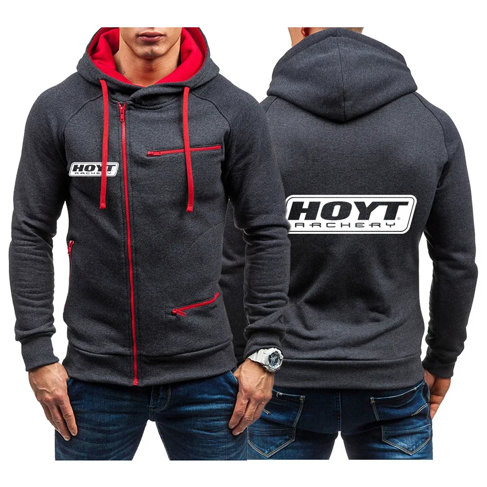 

2024 New Men Hoyt Archery Autumn Winter Hoodie Sweatshirt Gym Jacket Hooded Zip Up Pullover Jumper Outwear Pure Color Sportswear