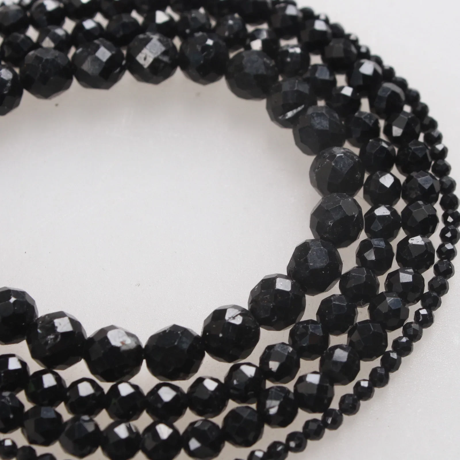 Natural Stone Beads High-light Faceted Black Tourmaline Small Faceted Loose Beads 2 3 6 8mm For Bracelet Necklace Jewelry Making