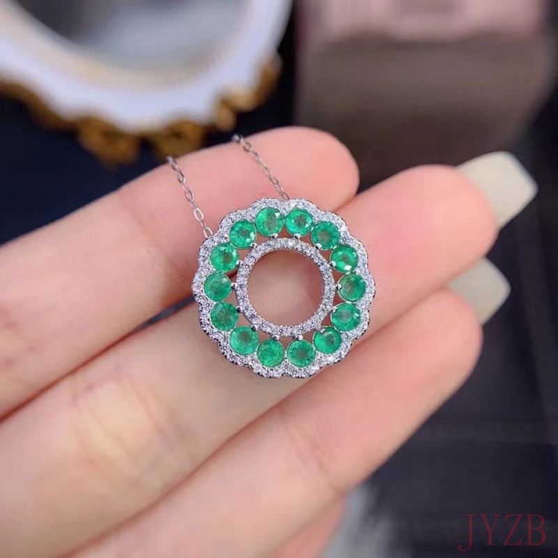 925 Pendant Gem Ring Natural emerald pendant 3*3mm luxury group set pendant fashion