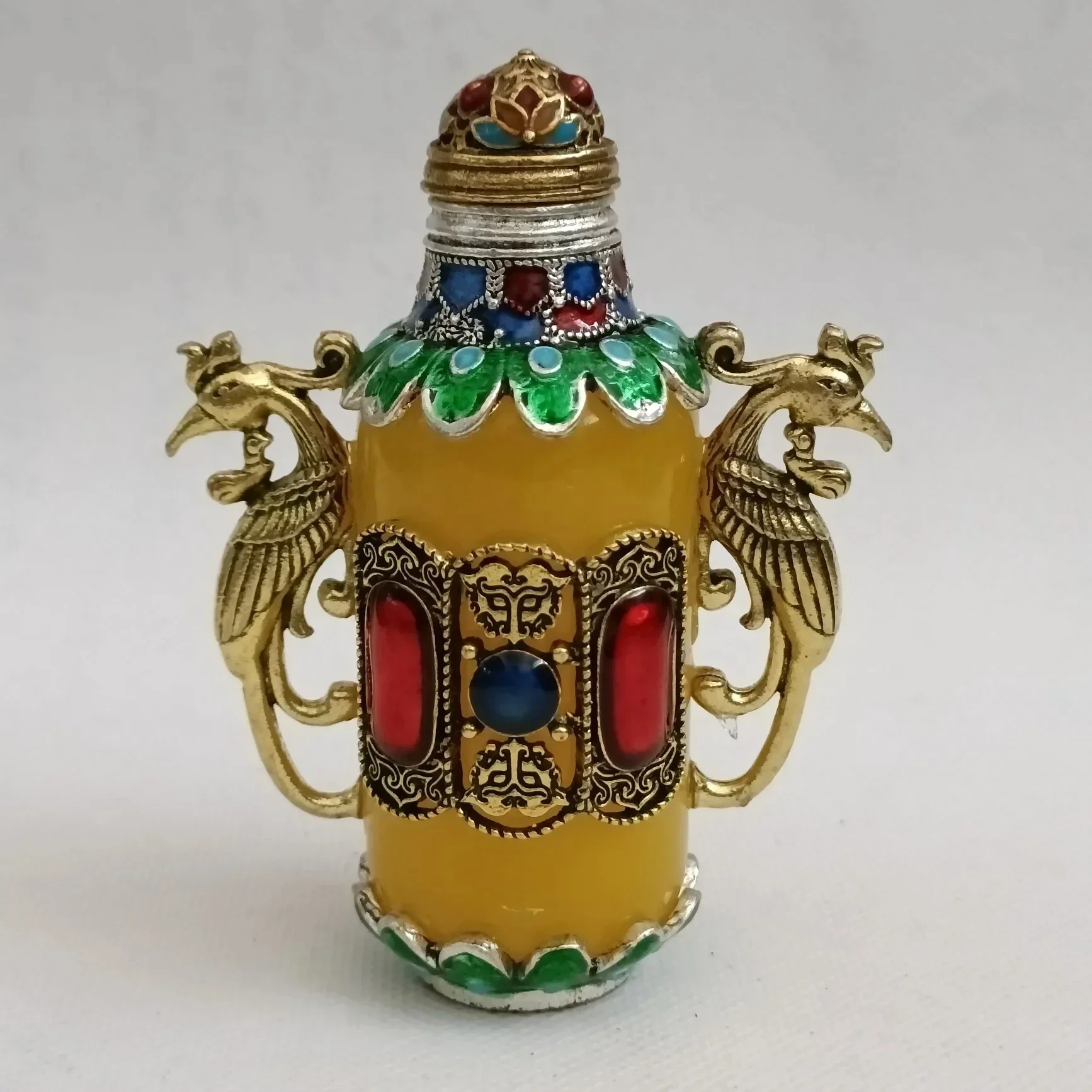 China Elaboration Tibetan Silver Statue Inlay Gems Snuff Bottle Metal Crafts Home Decoration#2