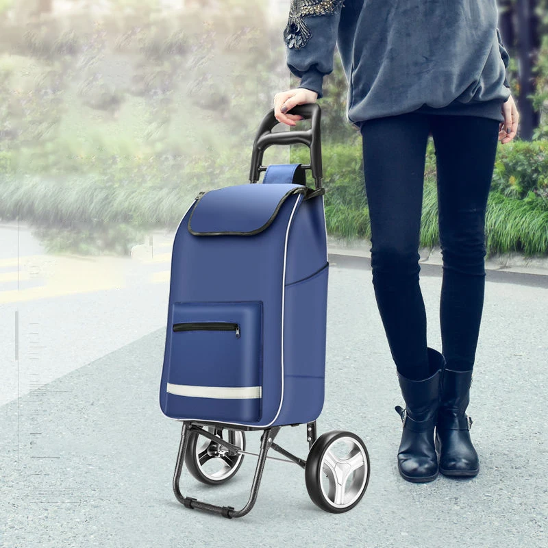 Folding Shopping Cart Trolley Portable Luggage Trailer Grocery Cart Storage Bag Wear-resistant Big Wheels At Rest Bearing 100kg