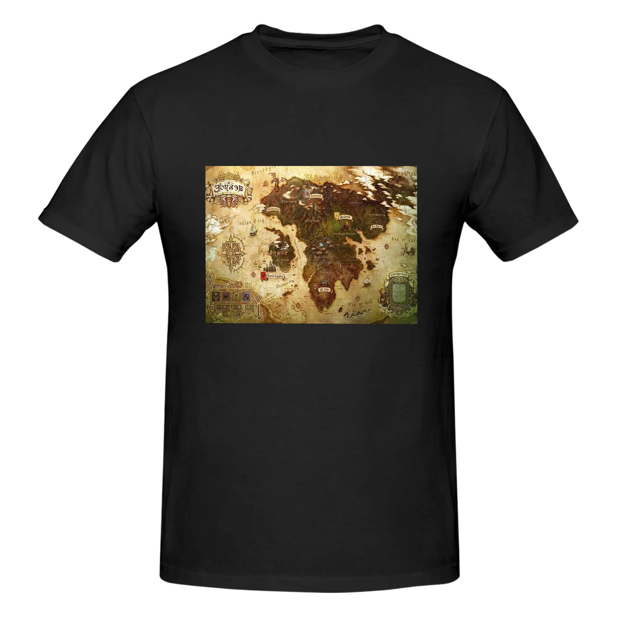 Eorzea Ffxiv Map Men T-Shirt Double Sided Oversized T Shirts Men's Crew Neck Cotton Tees Short Summer Male view 3