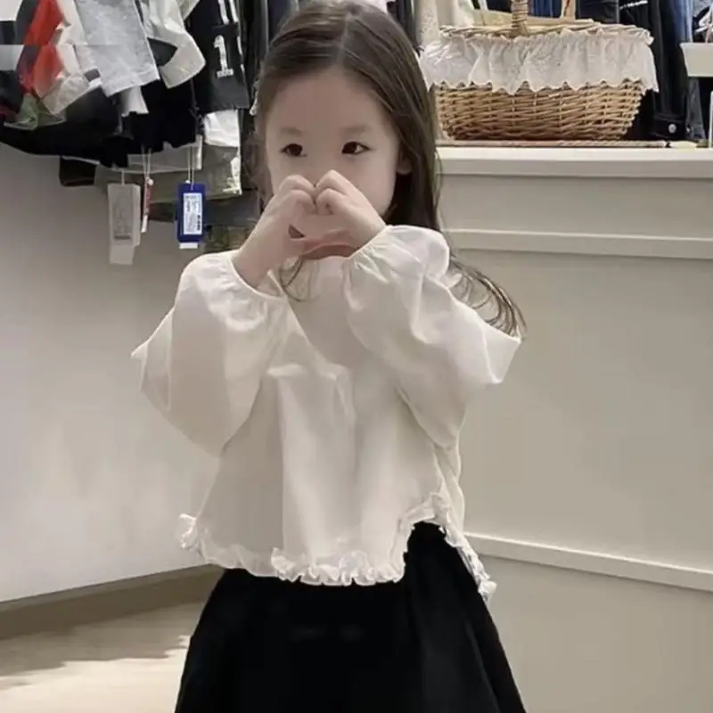 2 Piece Outfit Set Loose White Babydoll Blouse Lantern Pants Spring Autumn New Fashion Girls Daily Wear School Party Clothing