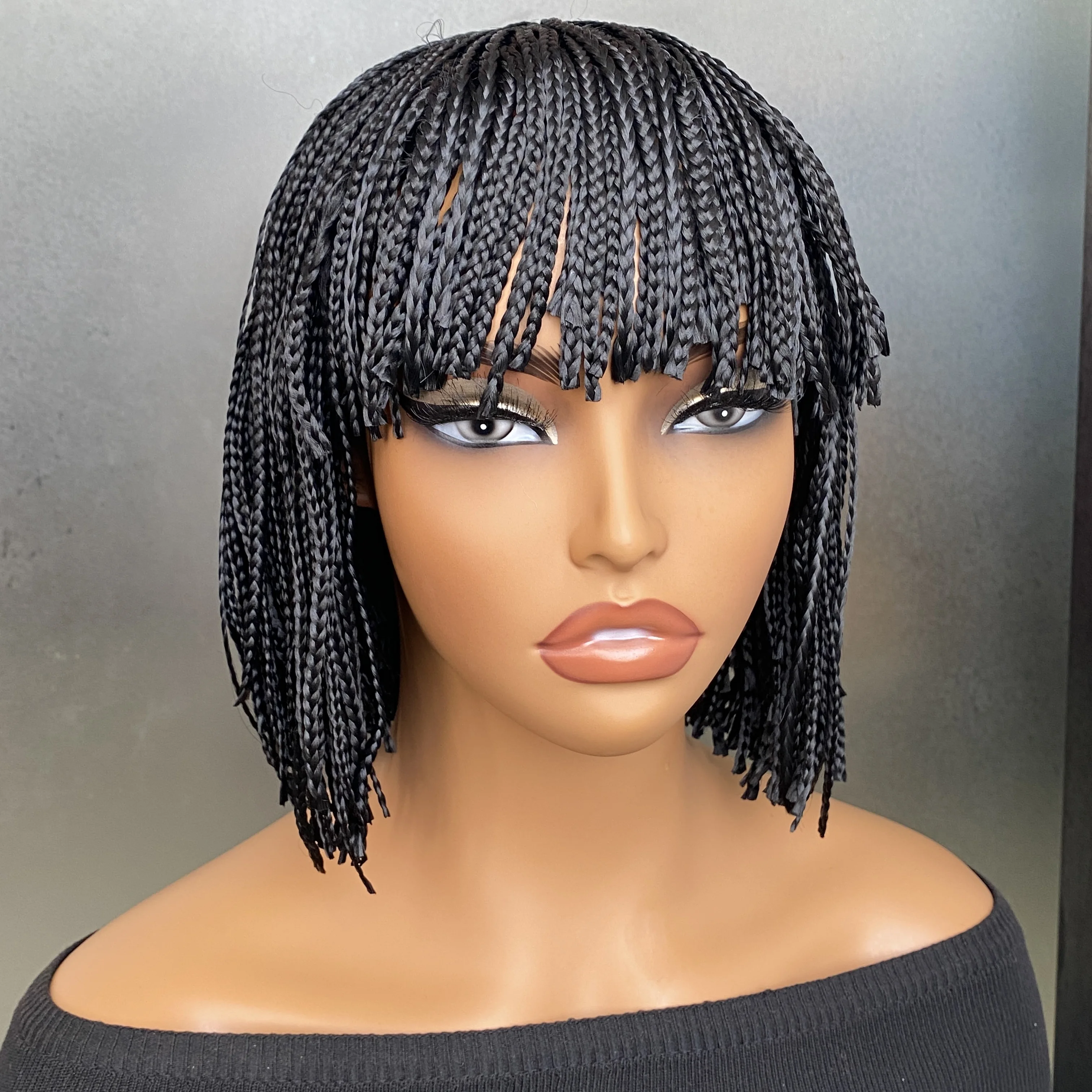 Box Braid Wig Synthetic Short Bob Wig Box Braided Wig with Bangs Cornrow Braided Wigs for Black Women