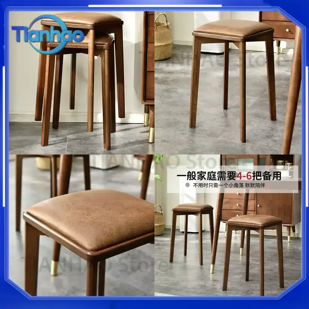 Stackable Solid Wood Upholstered Stool for Home Use Entryway Shoe Changing Stool Kitchen Dining Comfortable Small Stool