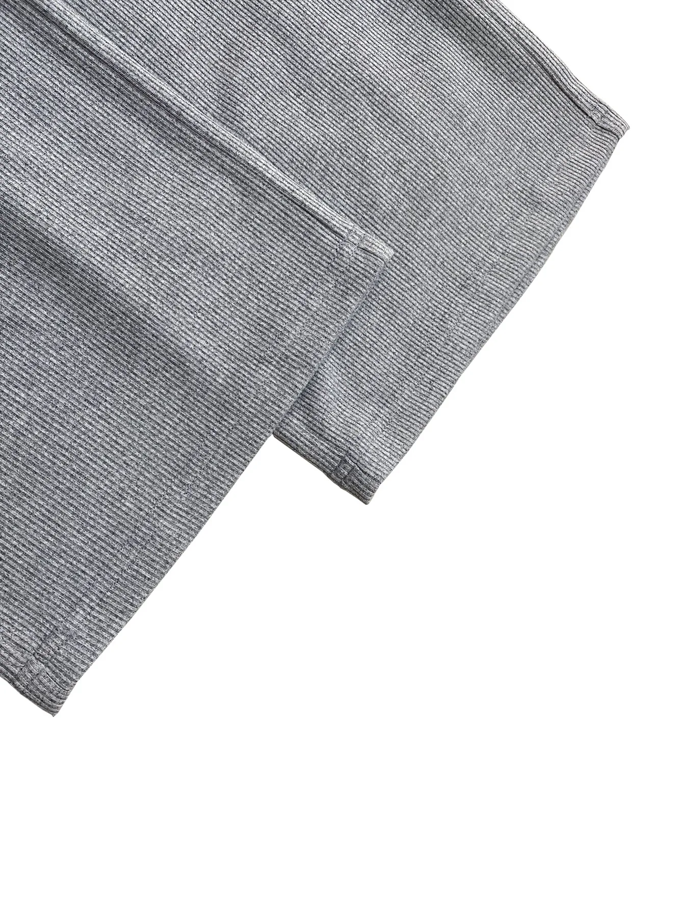 American Fashion Women's Grey Solid Color Casual Trendy Sexy Sports 2 Piece Sets Long Sleeve Hooded Zipper Tops Wide Leg Pants