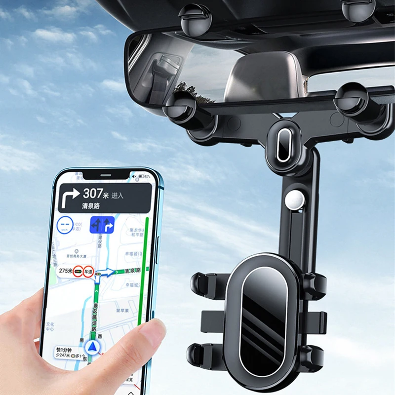 Telescopic Car Rearview Mirror Phone Holder 360° Rotation Navigator Car Mount Mobile Phone Bracket Universal for Auto Truck SUV