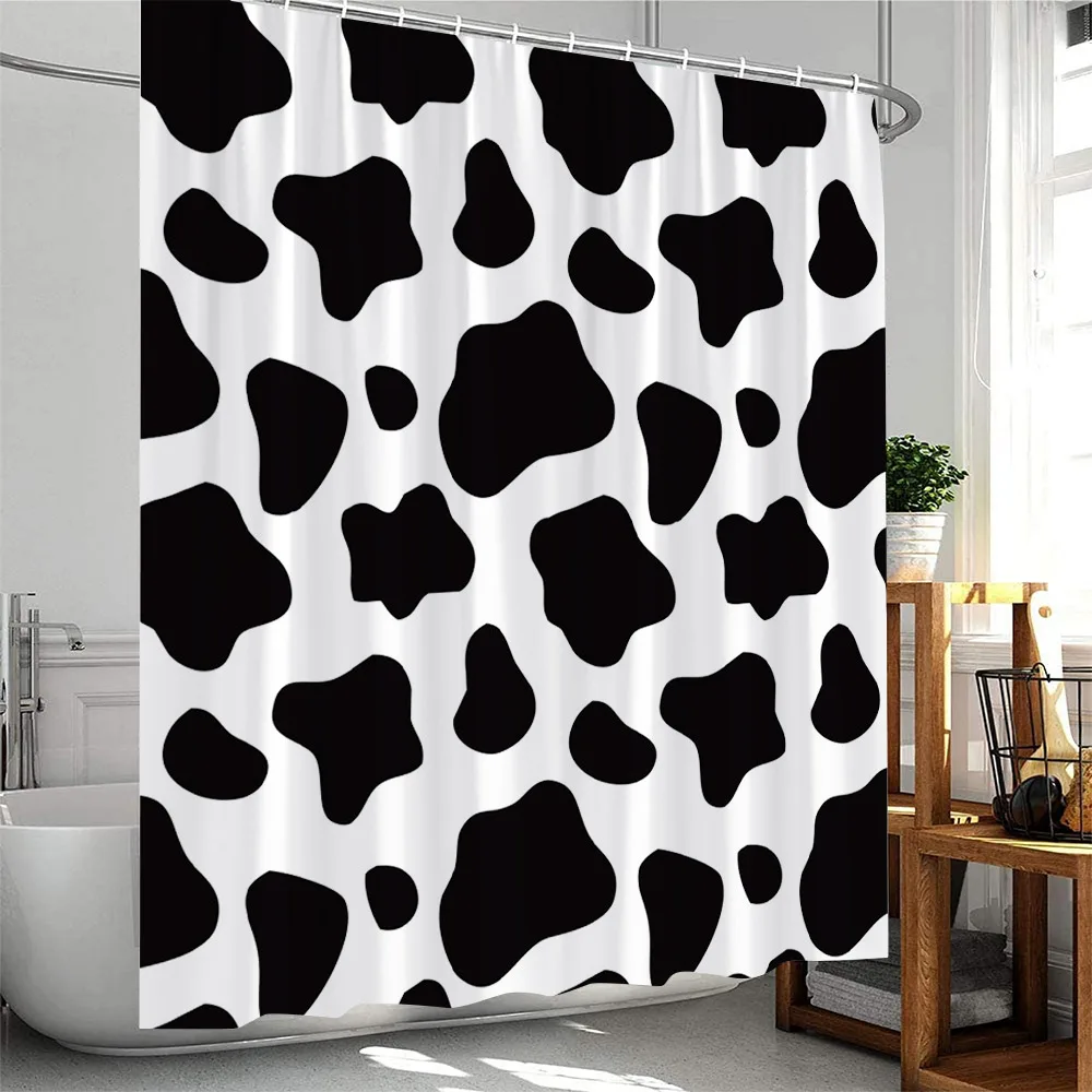 Cow Pattern Colorful Shower Curtain Black Yellow Red Pink Bathroom Decor Modern Minimalist Polyester Fabric Bathtub Curtain