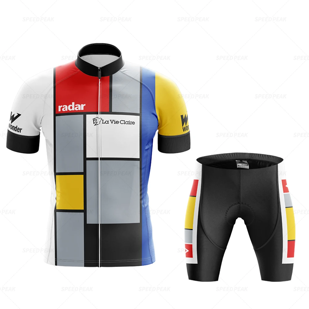 Retro Cycling Jersey Set Classical Bicycle Suit Bike Short Sleeve Men Bib Shorts Clothes Por team  Factory  Gel breathable pad