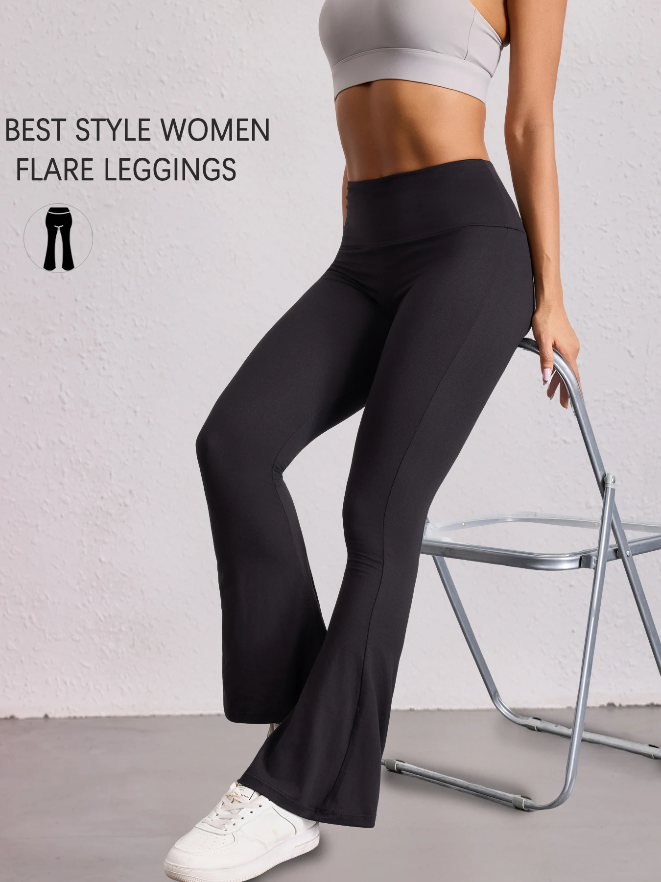 بنطال يوجا واسع عالي الخصر للسيدات مع بيلاتيس وملابس غير رسمية. قماش ناعم وقابل للتمدد للراحة