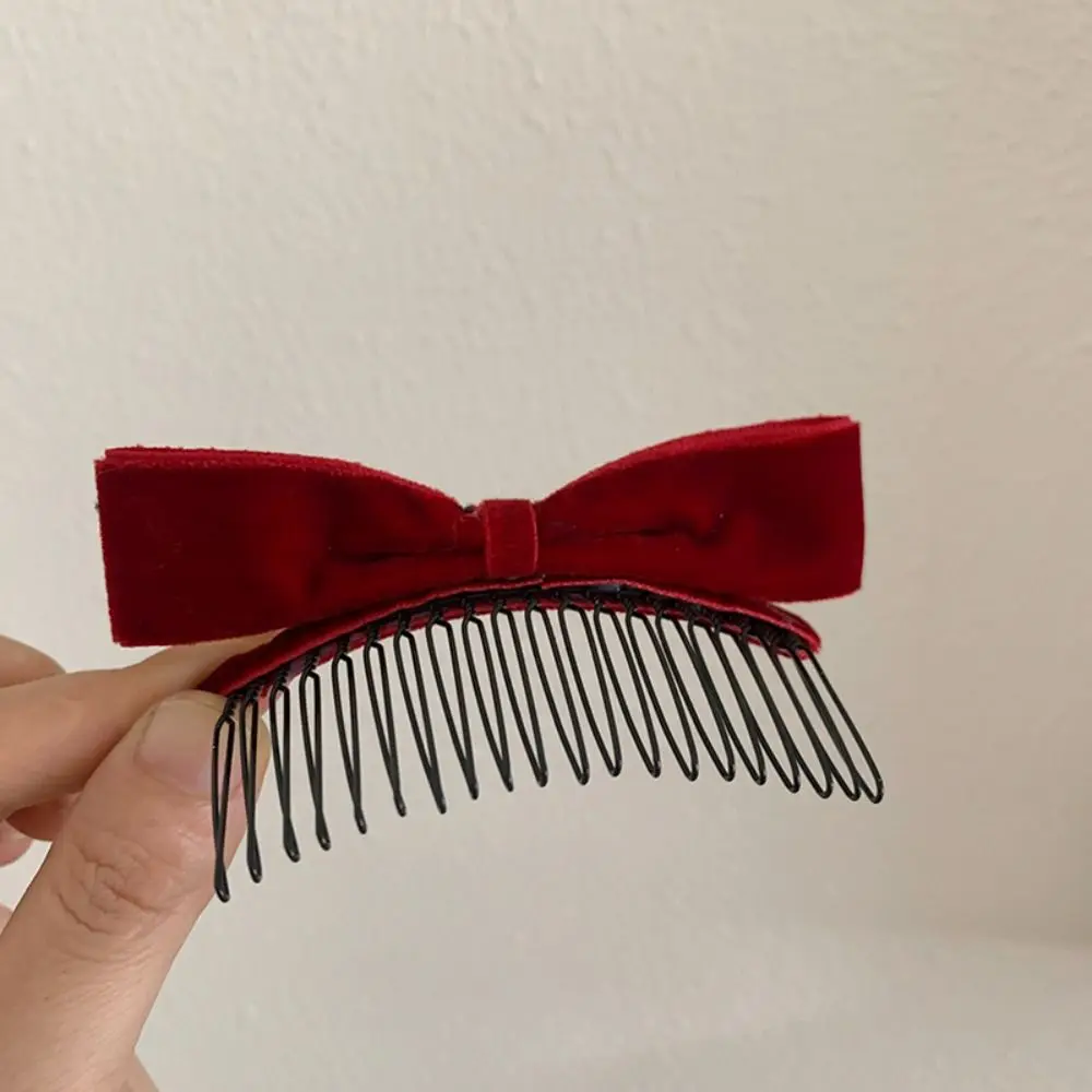 

Vintage Hair Comb Bow Hairpin Cloth Side Clip Velvet Bowknot Hair Clip Red Korean Style Headwear Student