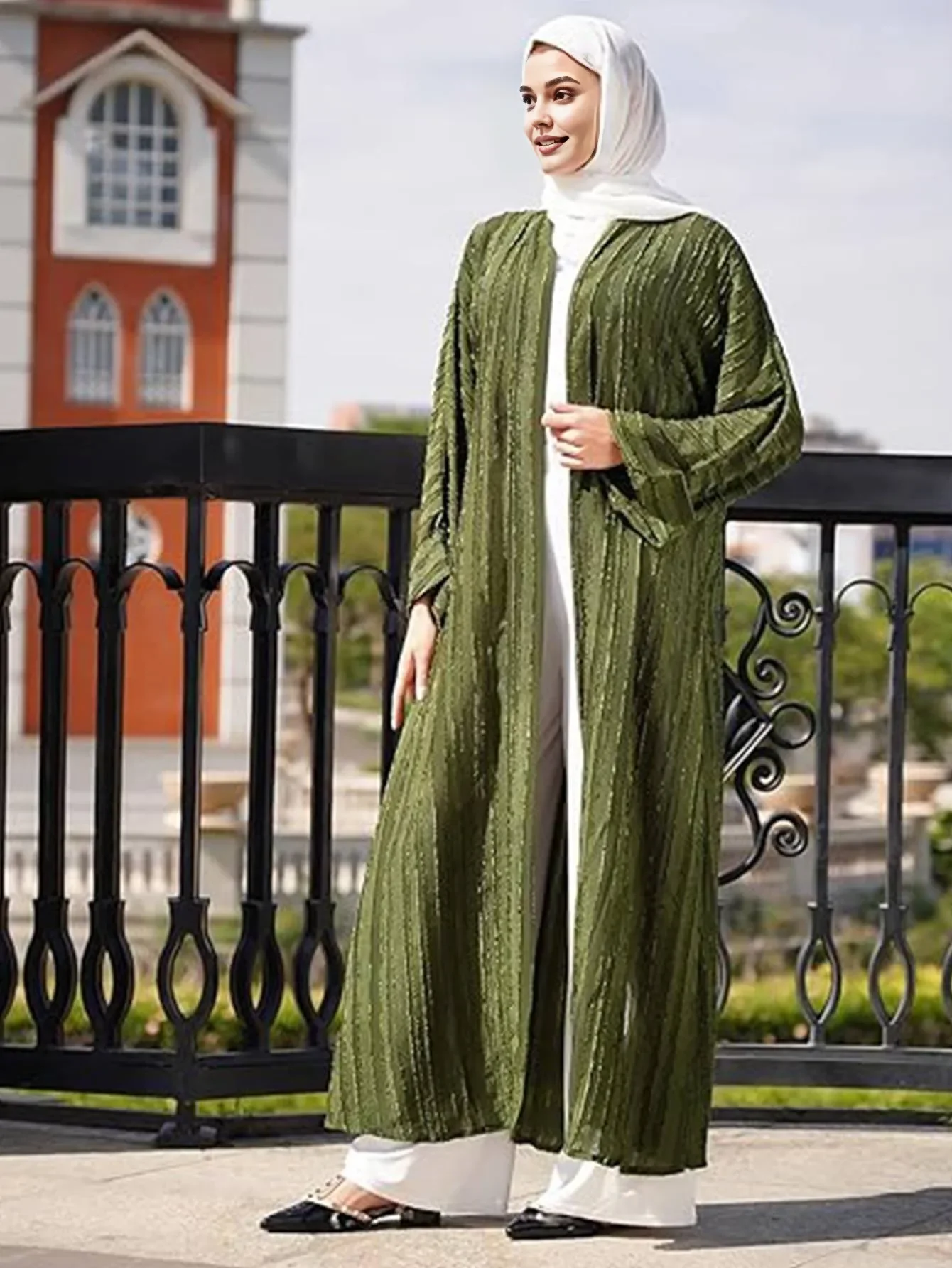 New Fashion Muslim Kimono Abaya Striped Cardigan Robe Dubai Middle Eastern Saudi Arabia Eid Kebaya Islam Jalabiya Kaftan Caftan
