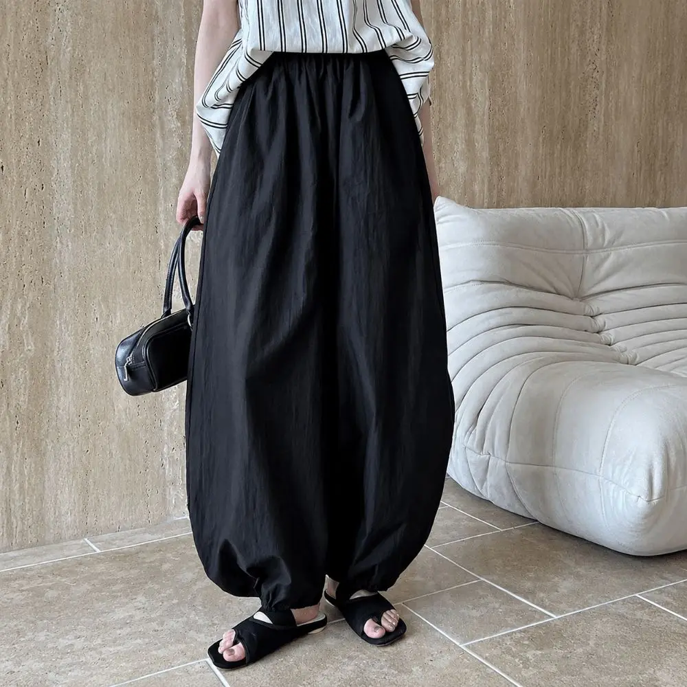 Casual Loose Fit Wide Leg Pants Breathable Solid Color Lantern Pants Lazy Design Oversized Bloomers Women Clothing