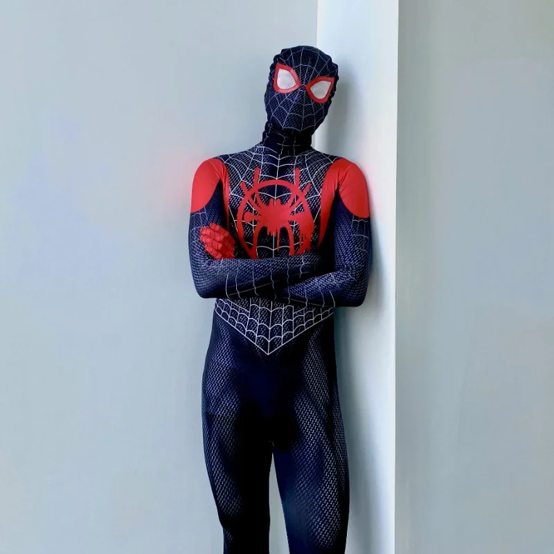 Disfraz de Miles Morales, Spider Man Into The Spider Verse, traje Zentai de superhéroe, traje de Spiderman, costo de fiesta de Halloween #   1