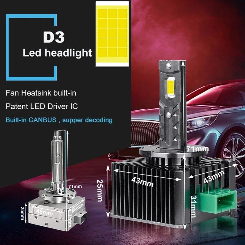 Bullvision D3S D1S LED Headlights HID D2S D4S D5S D8S D1R D2R D3R Turbo LED 30000LM Two-sided CSP Chip 6500K 4300K 90W Plug&Play