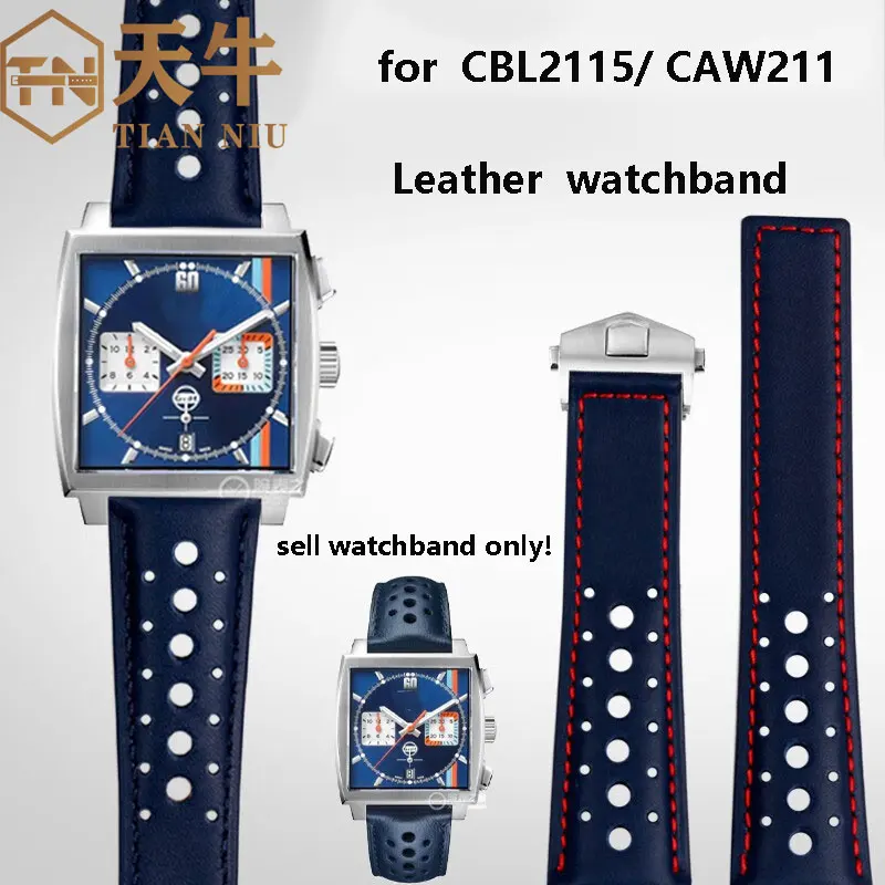 

22mm Watchband for TAG for HEUER Strap MONACO CARRERA Calfskin Quality Lea-ther Watchband folding buckle Bracelet black /blue