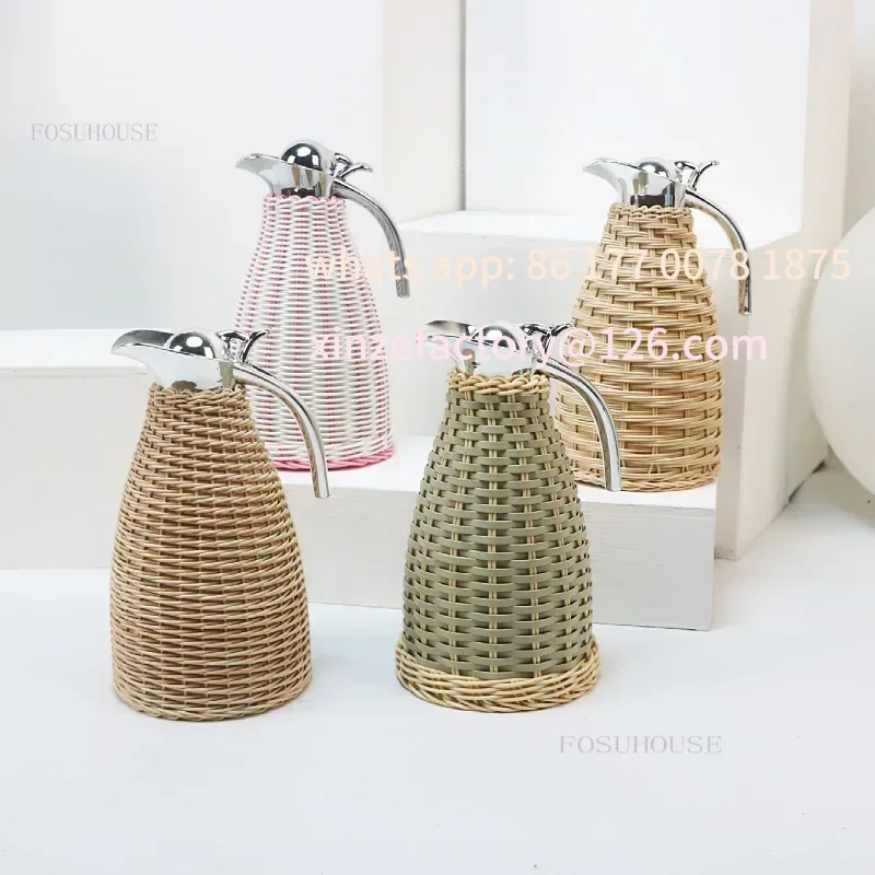 Customizable 2L Rattan Insulation Pot Tea Coffee Thermos Stainless Steel Liner Vacuum Insulation Bottle Household Large Capacity