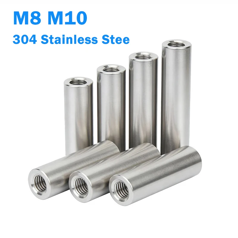 Cylindrical Connect Nut 304 Stainless Steel M8 M10 Internal Threaded Cylindral Dowel Double End Pin Dia 16/18/20mm Tubular Nuts