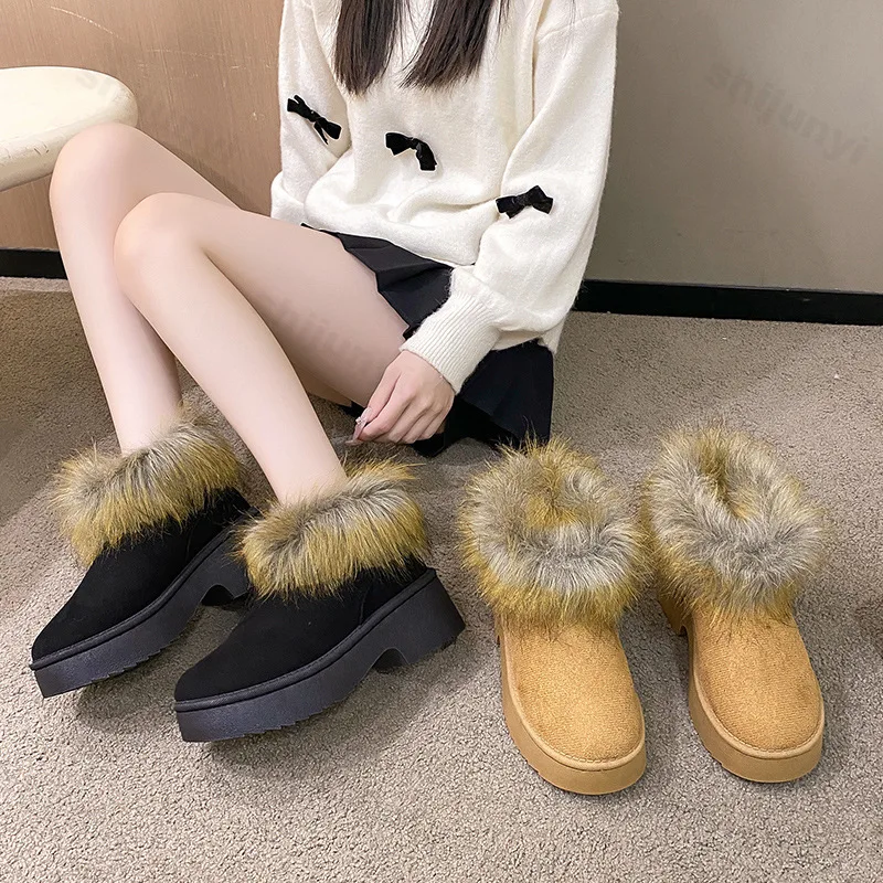 

Женская хлопковая обувь без шнуровки, зима 2024, утепленные плюшевые полусапожки, удобные модные нескользящие зимние ботинки, увеличивающие рост
