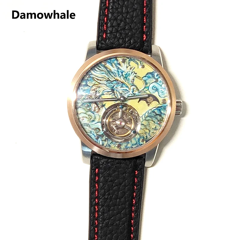 Chinese Loong Hand drawn dial clock dial Tourbillon hand wind movement  GMT day and night sun moon minor flaws if mind dont buy