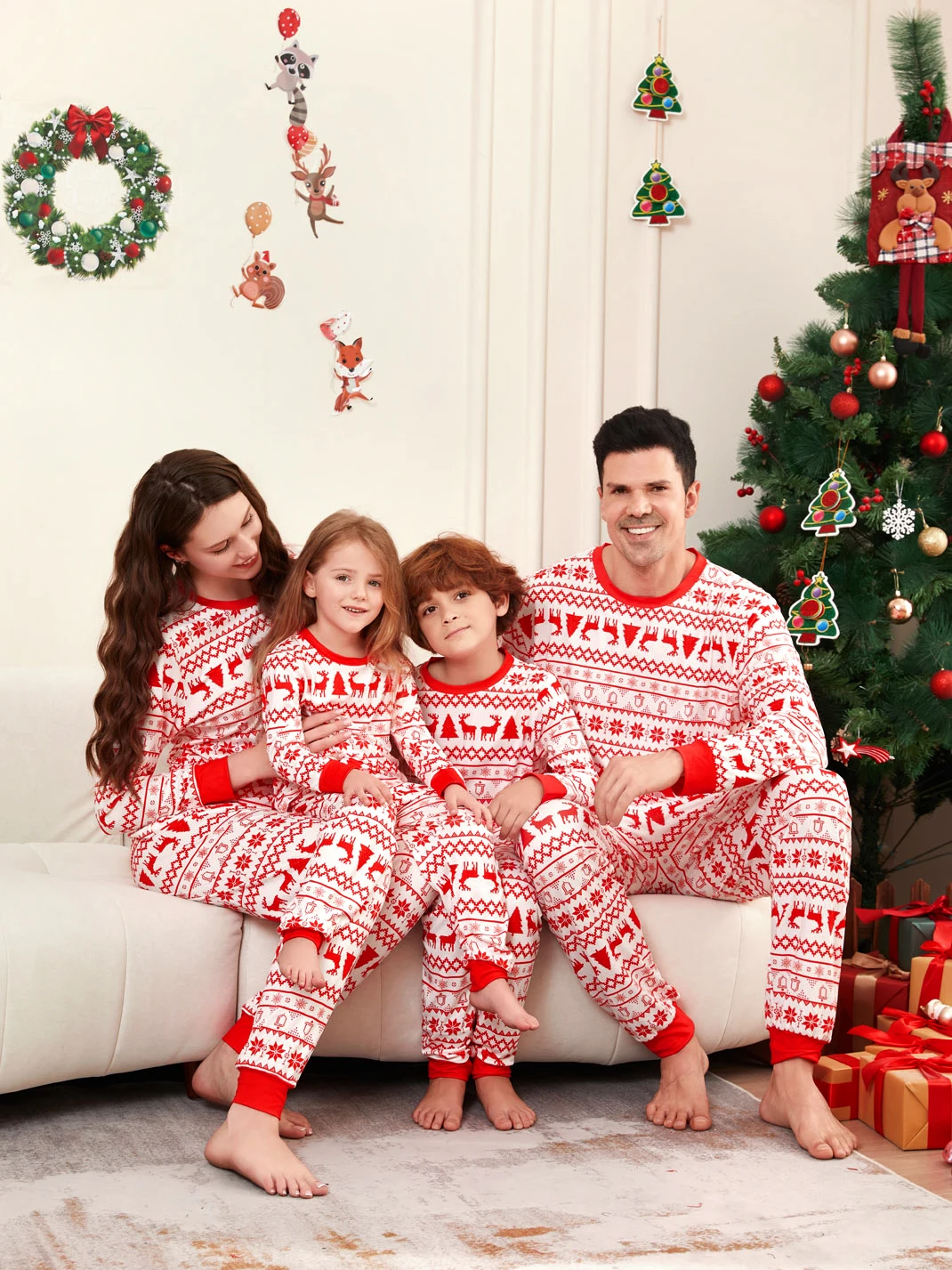 Christmas Family Pajamas 2025 Xmas Matching Outfits Deer Adult Kid Pjs Set Baby Jumpsuit Family Matching Pyjamas